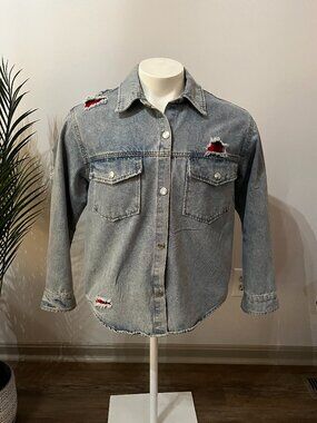 Stoosh Denim Shirt -Women Size Medium - Stylish Distress